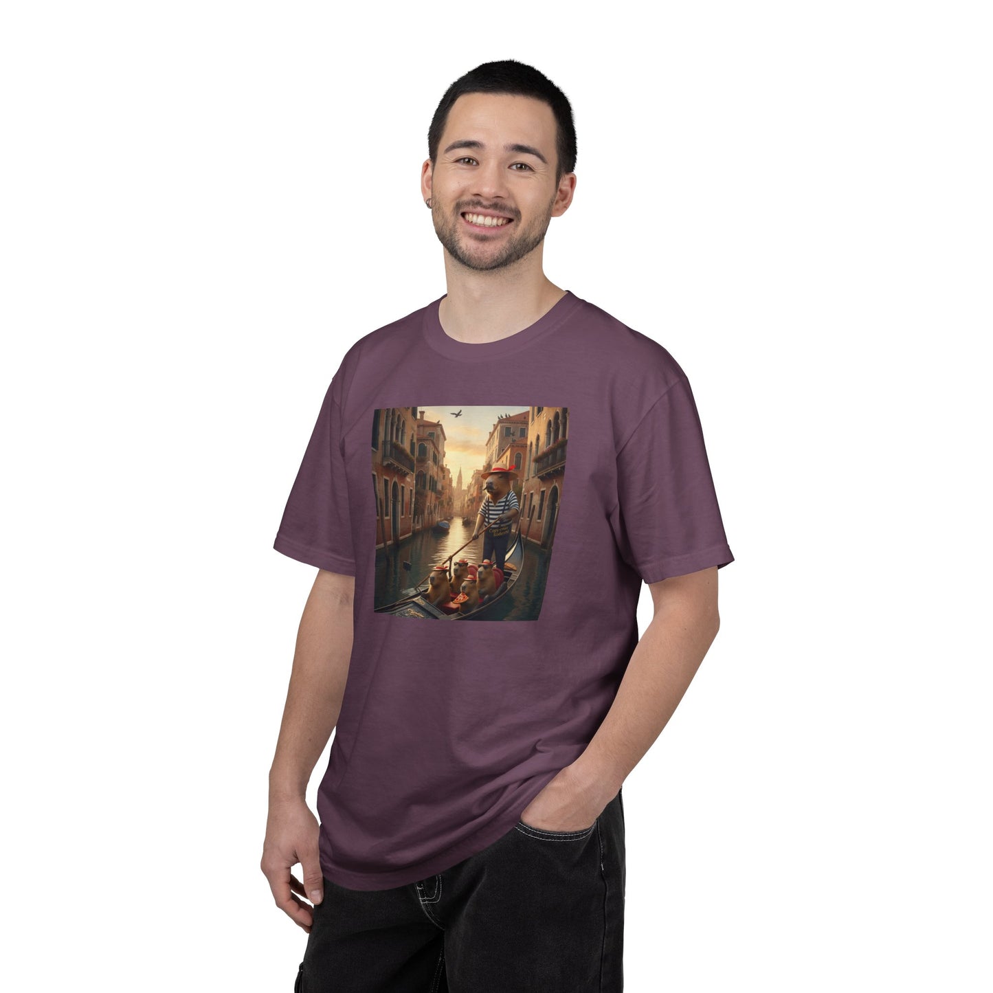 Capybara Venice Gondola Sunset T-shirt | Scenic Canal Travel Art