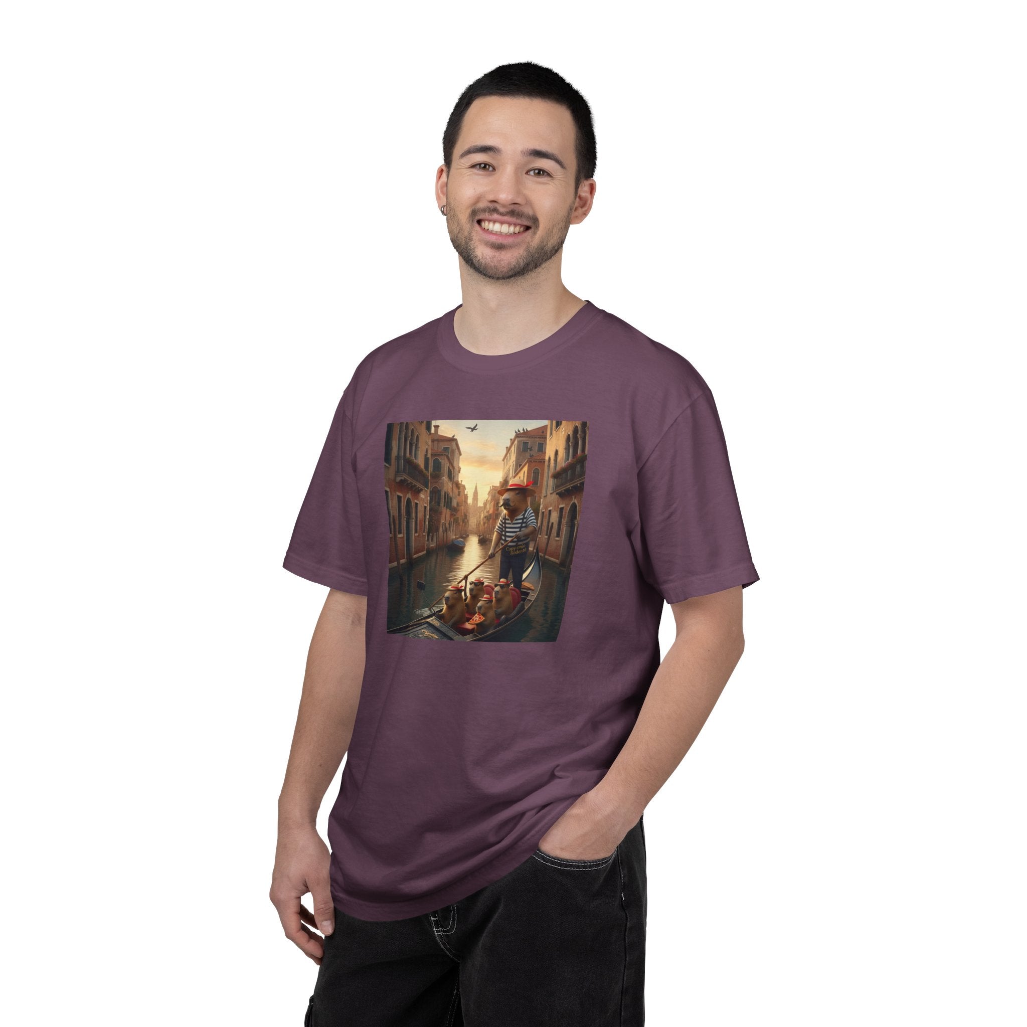 Capybara Venice Gondola Sunset T-shirt | Scenic Canal Travel Art