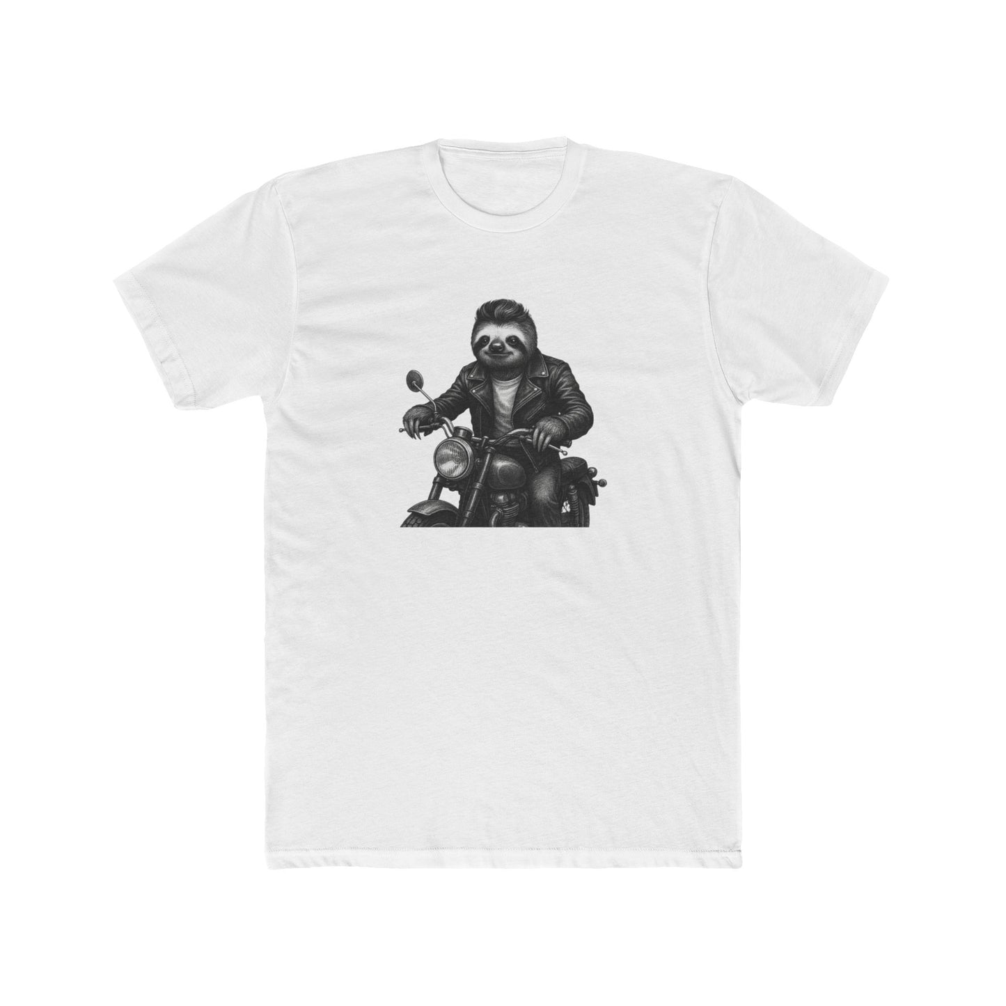 Biker Sloth Riding Motorcycle T-Shirt | Retro Monochrome Illustration