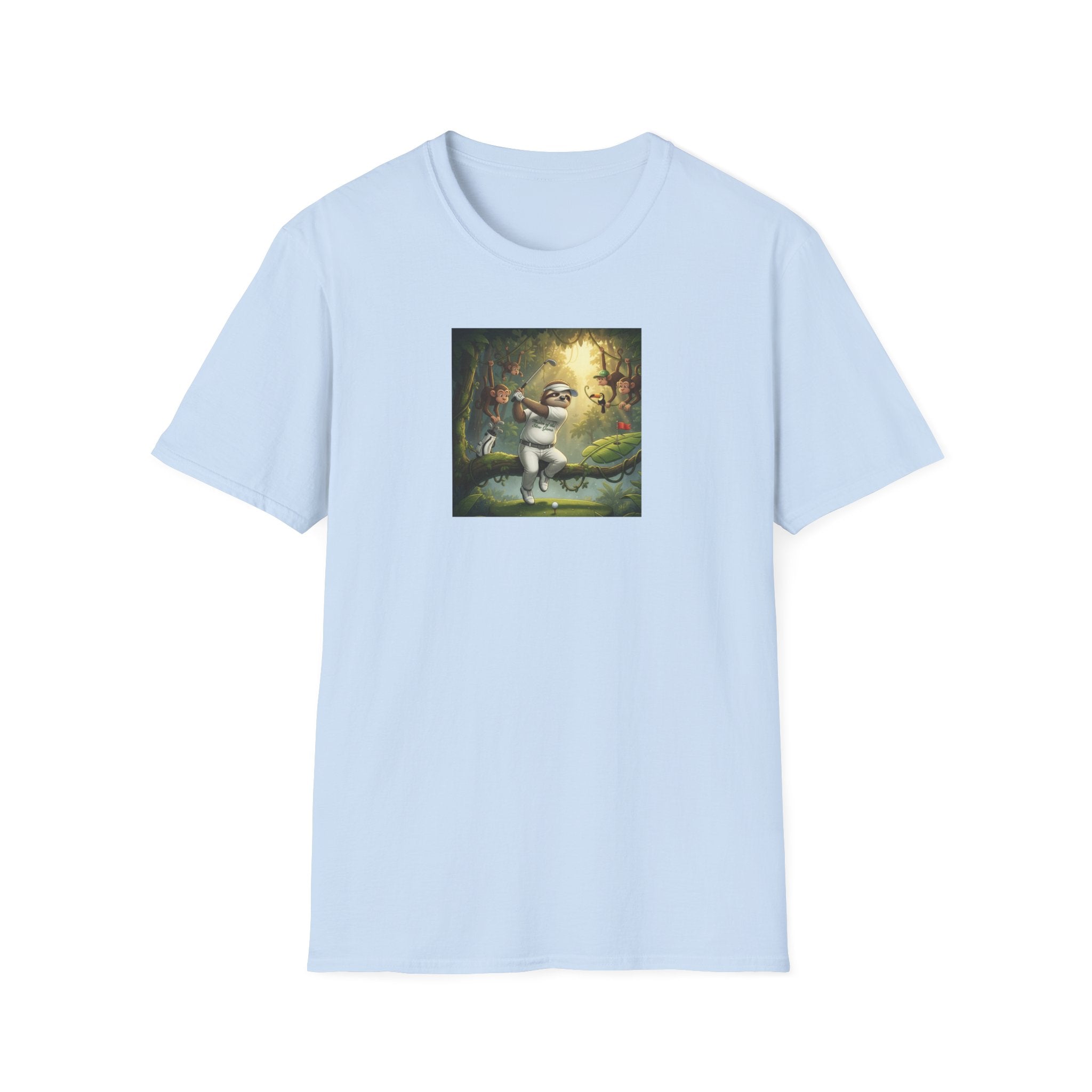 Slow Living Sloth Golfer T-Shirt | Zen Sportswear Tropical Golf Silas