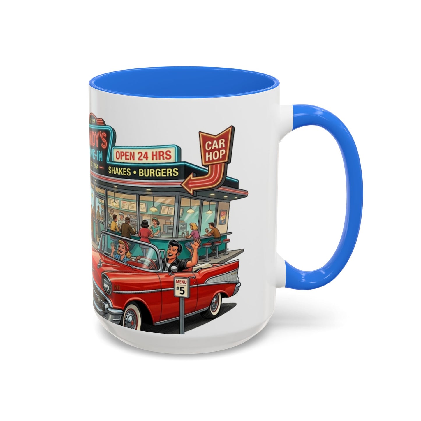 1950s Diner Scene Mug | Retro Car Hop Coffee Cup