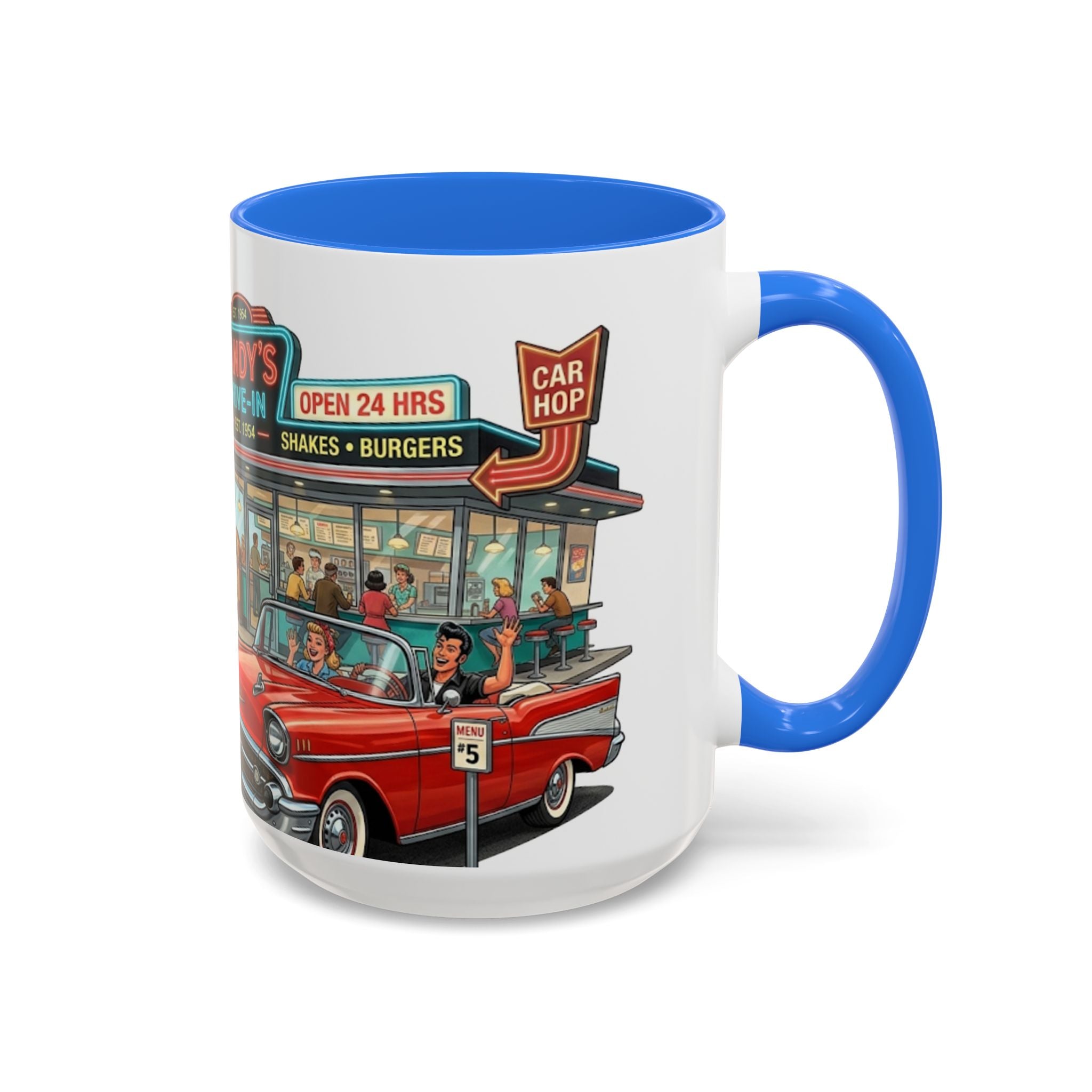 1950s Diner Scene Mug | Retro Car Hop Coffee Cup