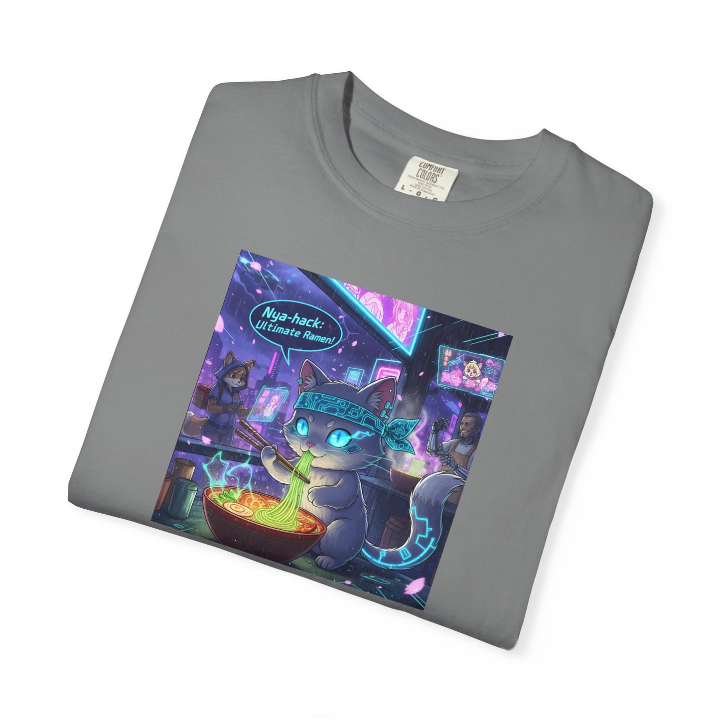 Cyberpunk Cat T-shirt | Neon Magic Potion Street Scene