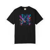 Neon Cyberpunk Capybara Cityscape T-Shirt | Futuristic Night Street Art