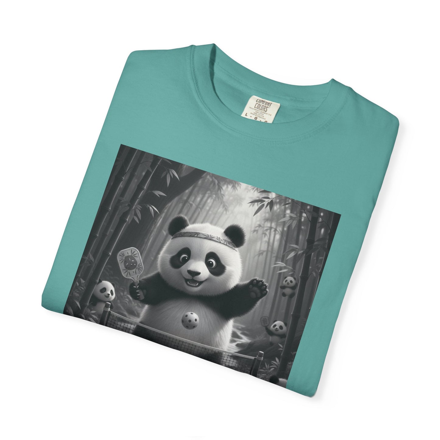 Panda Pickleball Bamboo Forest T-Shirt | Monochrome Kawaii Sports Decor