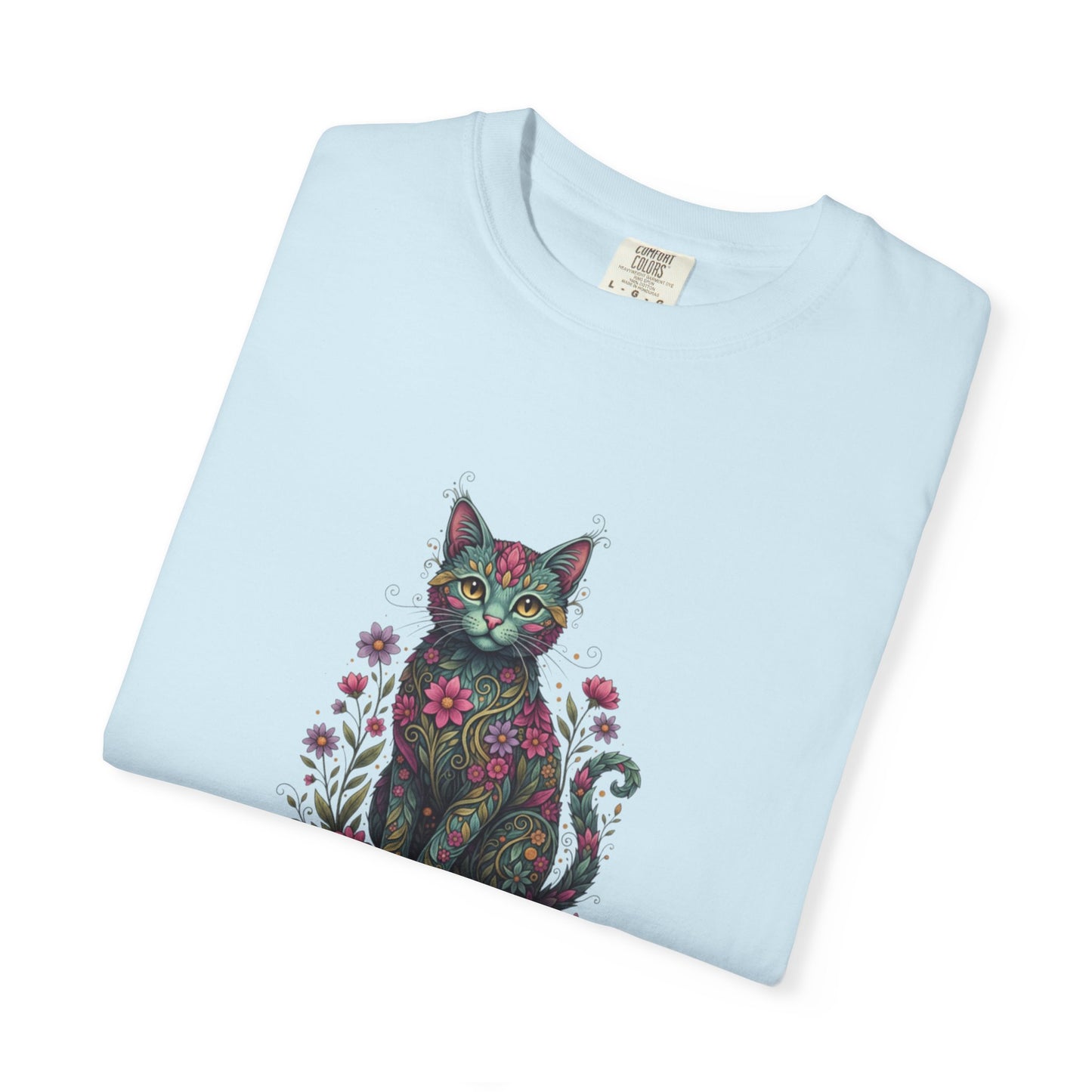 Floral Cat Illustration T-Shirt | Botanical Kitty Tee