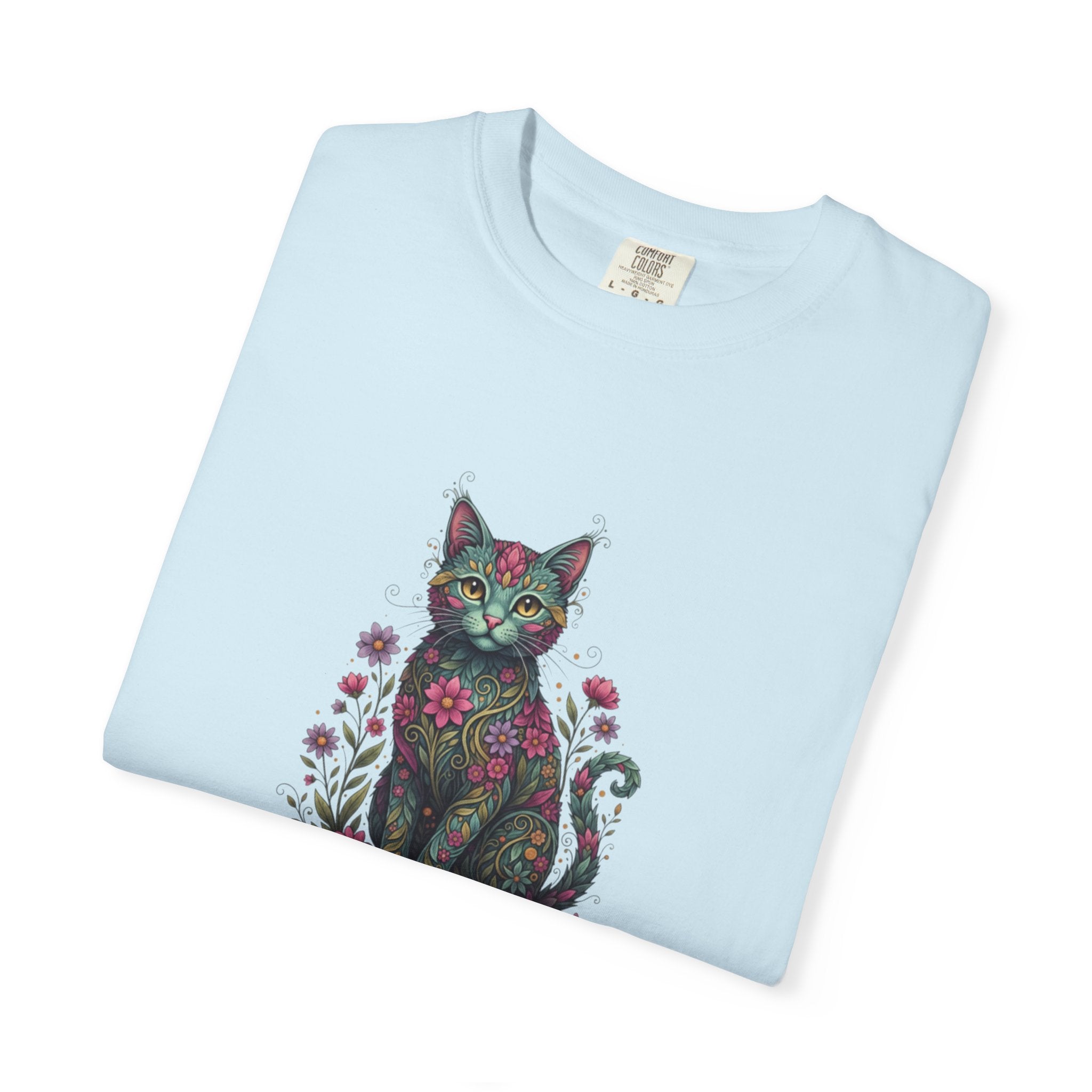 Floral Cat Illustration T-Shirt | Botanical Kitty Tee