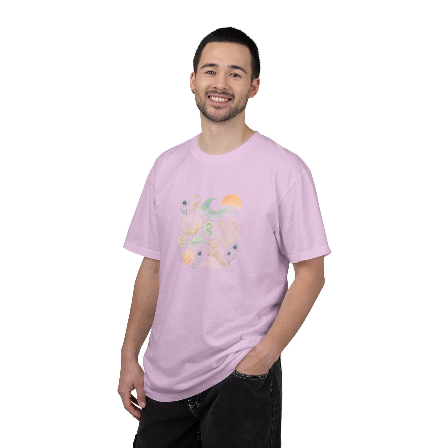 Coastal Seashells and Coral T-Shirt | Beach Wave Sunset Art