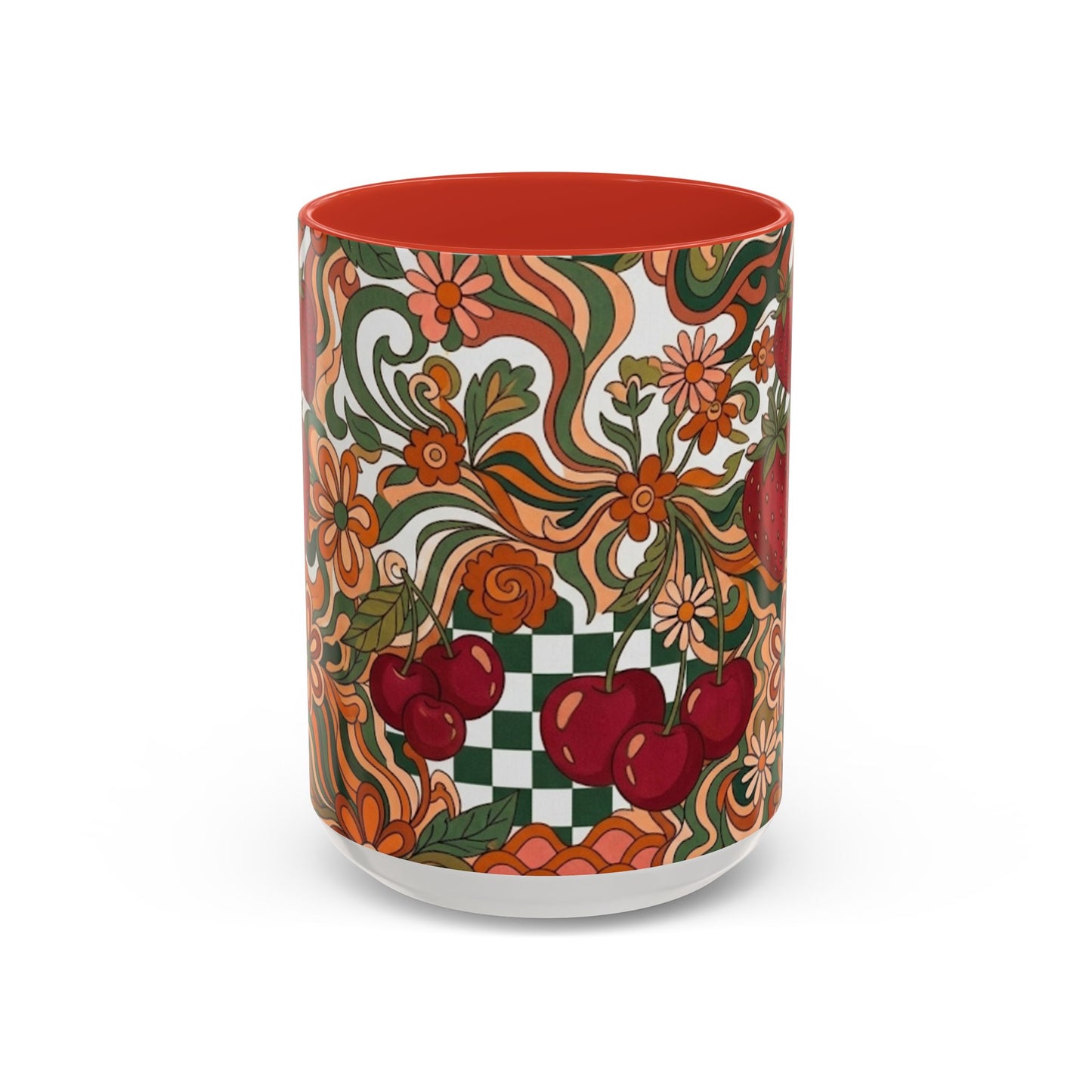 Vintage Cherry Strawberry Pattern Accent Mug | 11oz 15oz