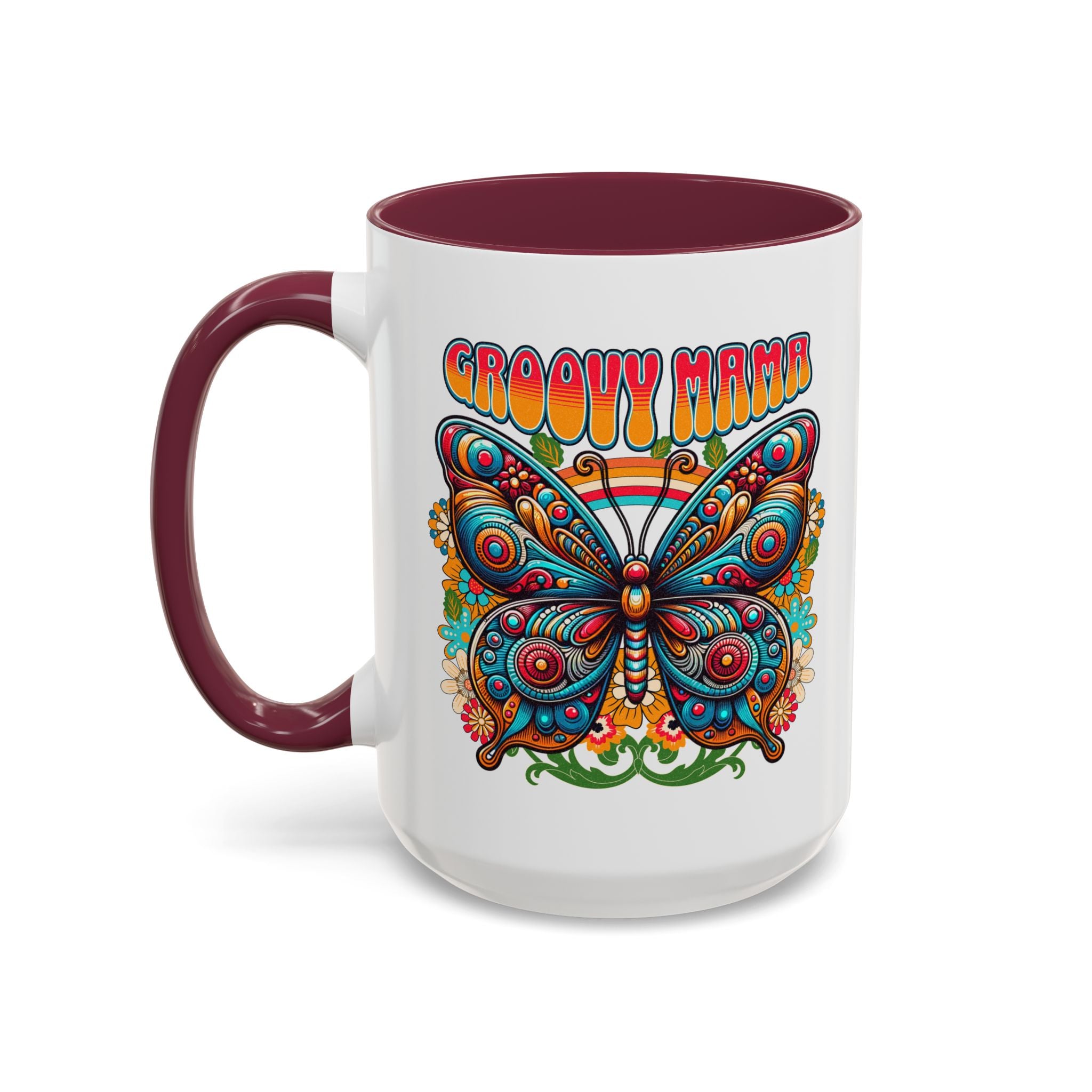 Groovy Mama Butterfly Mug | Retro Psychedelic Floral Design