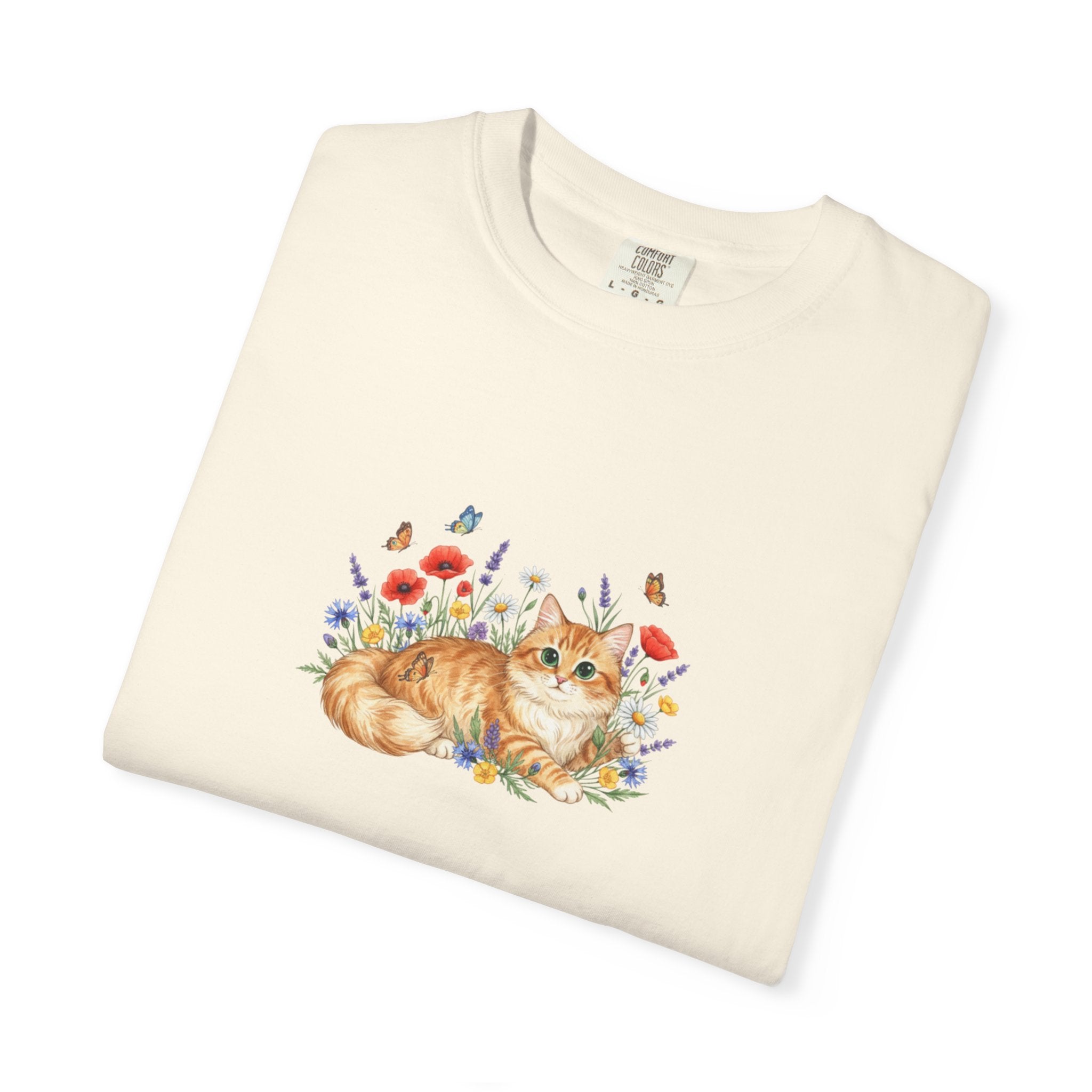 Orange Tabby Cat with Wildflowers T-Shirt | Floral Cat Tee
