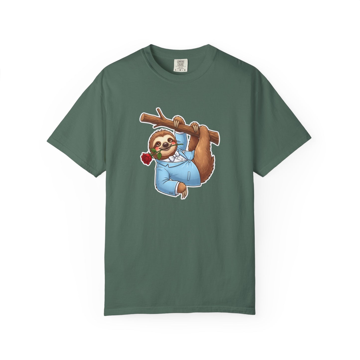 Sloth with Rose on Branch T-shirt | Cute Relaxed Animal Tee