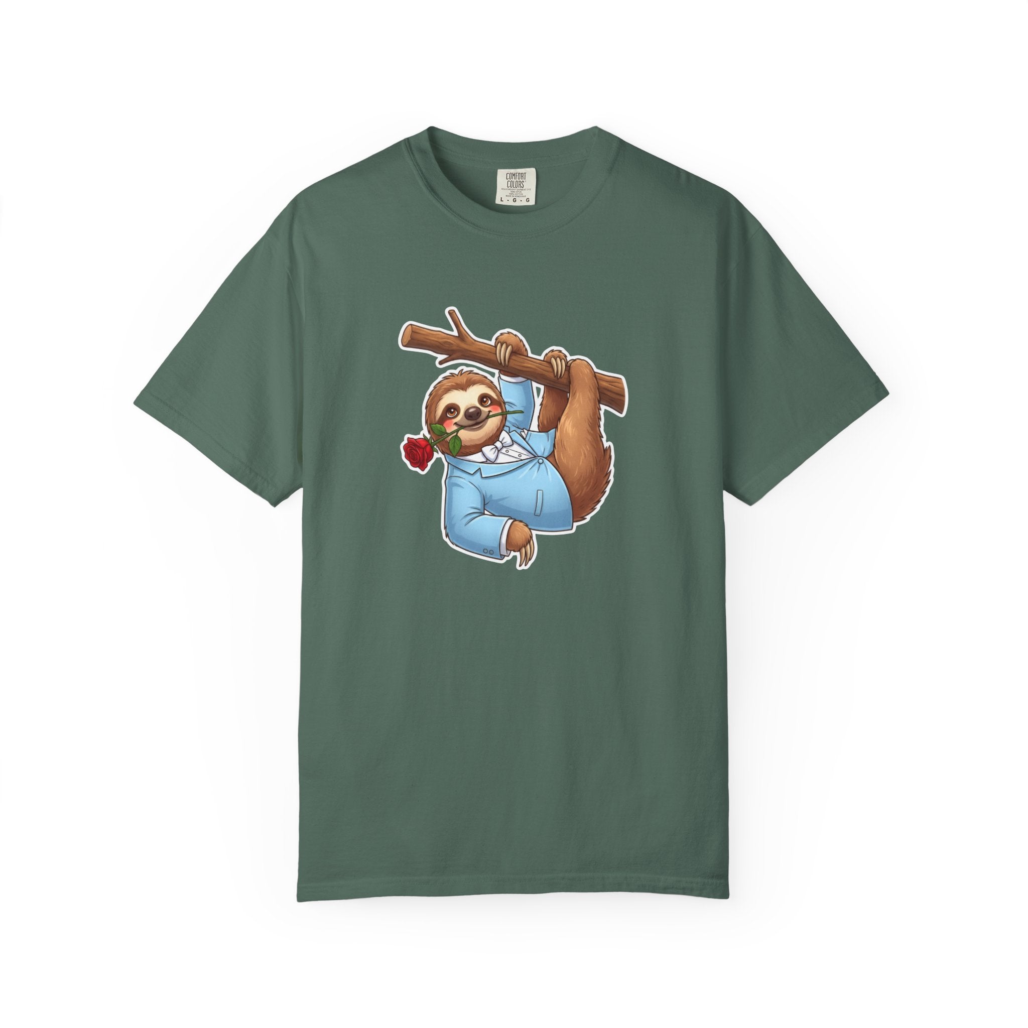 Sloth with Rose on Branch T-shirt | Cute Relaxed Animal Tee