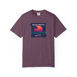 Miami Nights Sunset Palm T-shirt | Retro Vaporwave Beach Scene