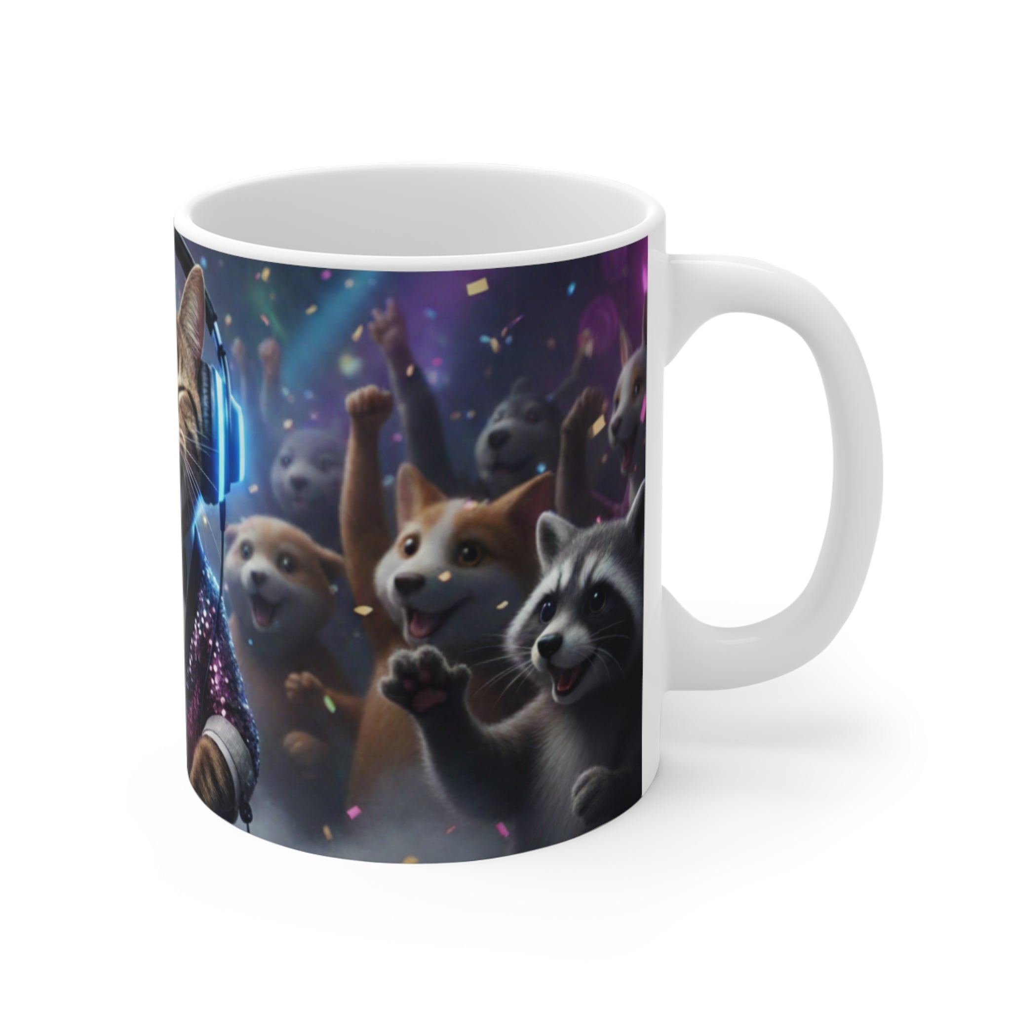 Party Cats Choir Mug | Cute Cat DJ with Headphones, Confetti