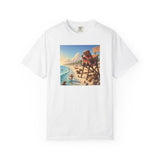 Lifeguard Capybara on Beach T-shirt | Surf Rescue Sunset Scene