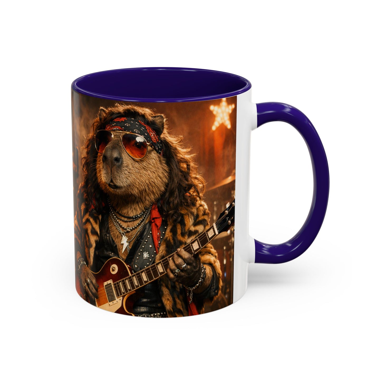 Rockstar Capybara with Guitar Mug | Color Accent Coffee Cup 11oz 15oz