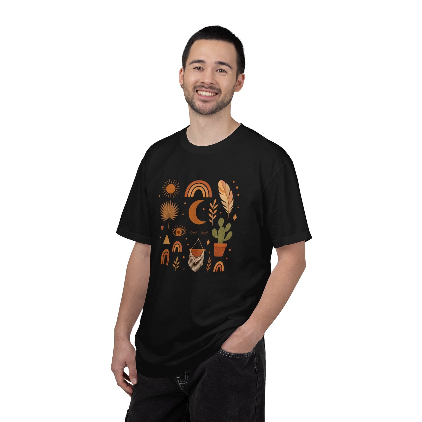 Boho Icons Mosaic T-Shirt | Crescent Moon Cactus Rainbows