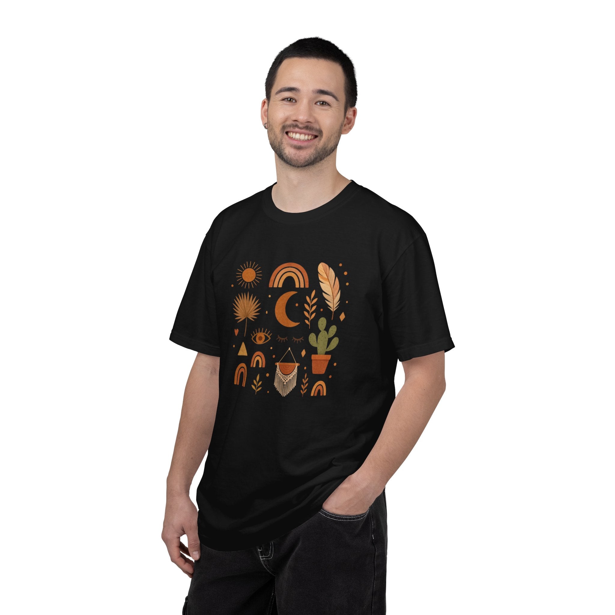 Boho Icons Mosaic T-Shirt | Crescent Moon Cactus Rainbows