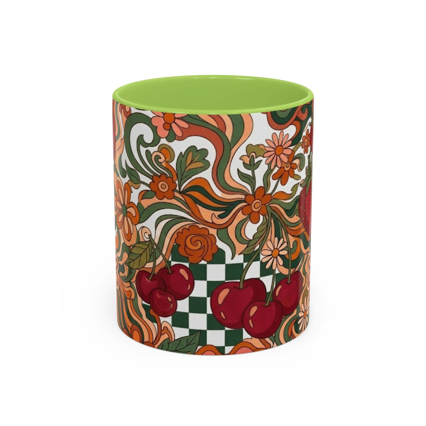 Vintage Cherry Strawberry Pattern Accent Mug | 11oz 15oz
