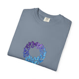 Blue Purple Butterfly Wreath T-shirt | Floral Circle Tee