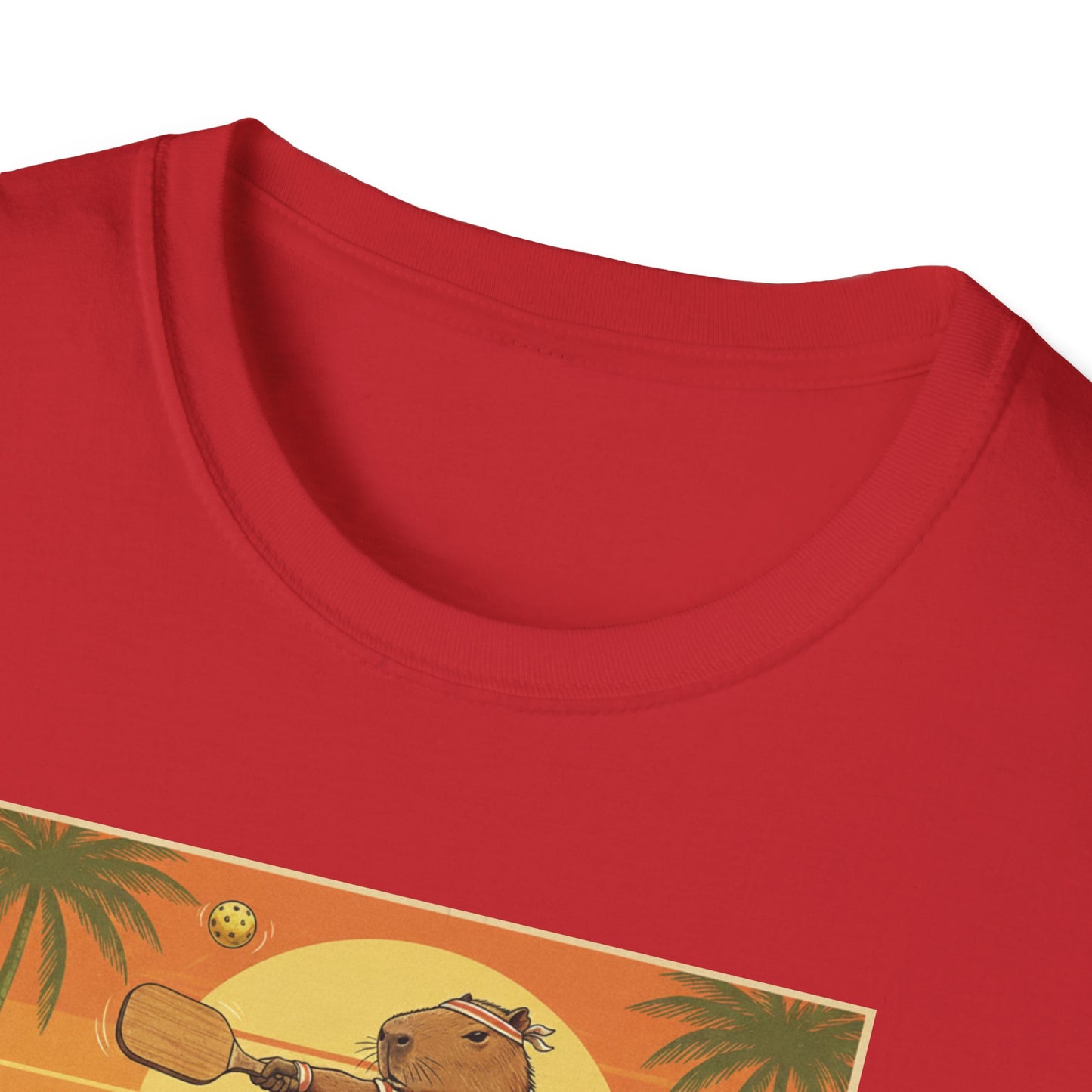 Capybara Ace Pickleball Player T-Shirt | Retro Tropical Court Design