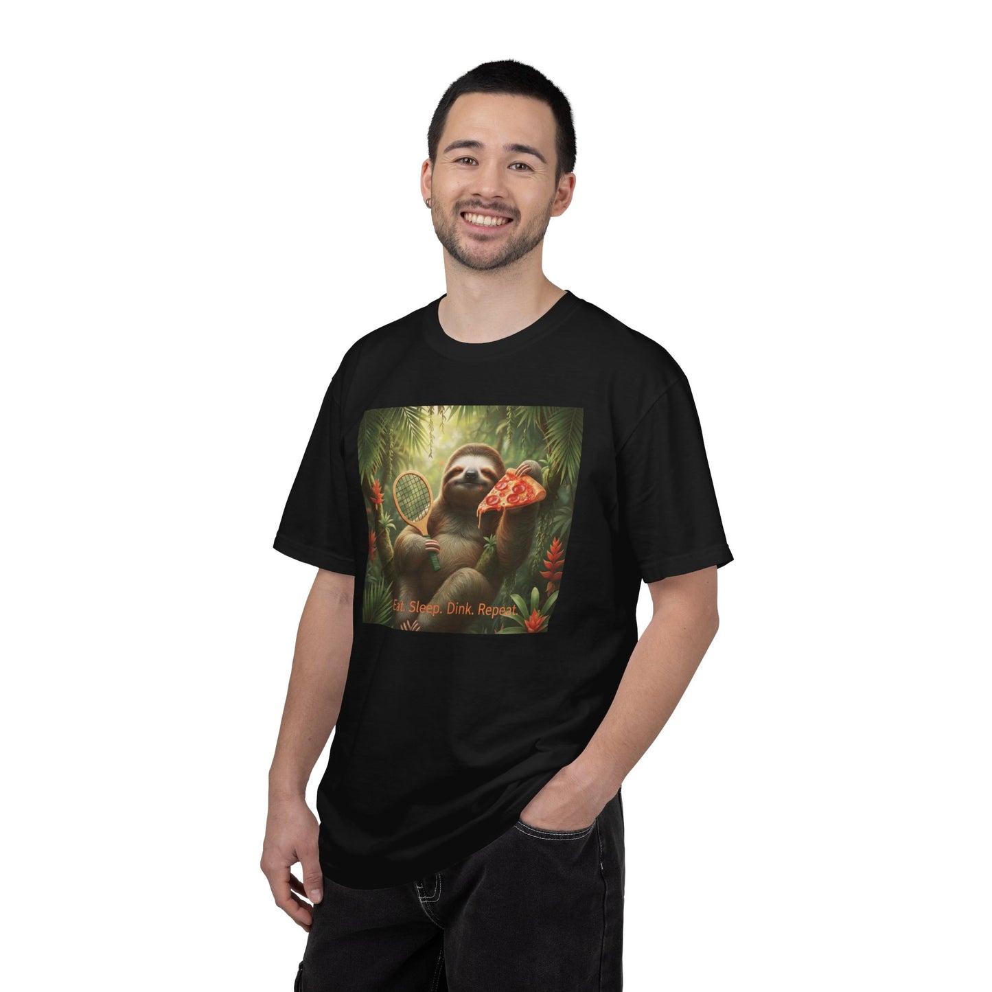 Sloth with Pizza and Pickleball Racket T-shirt | Eat Sleep Drink Repeat