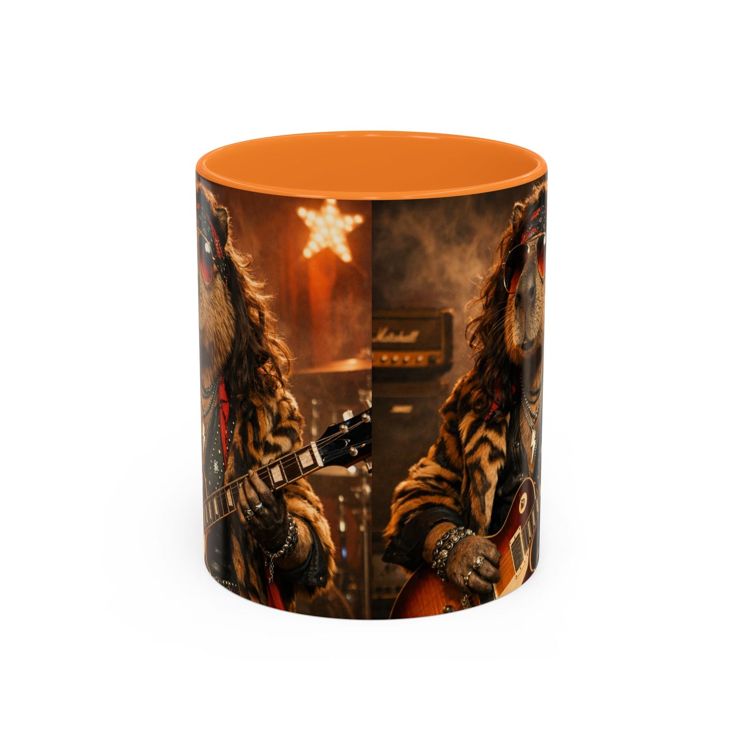 Rockstar Capybara with Guitar Mug | Color Accent Coffee Cup 11oz 15oz