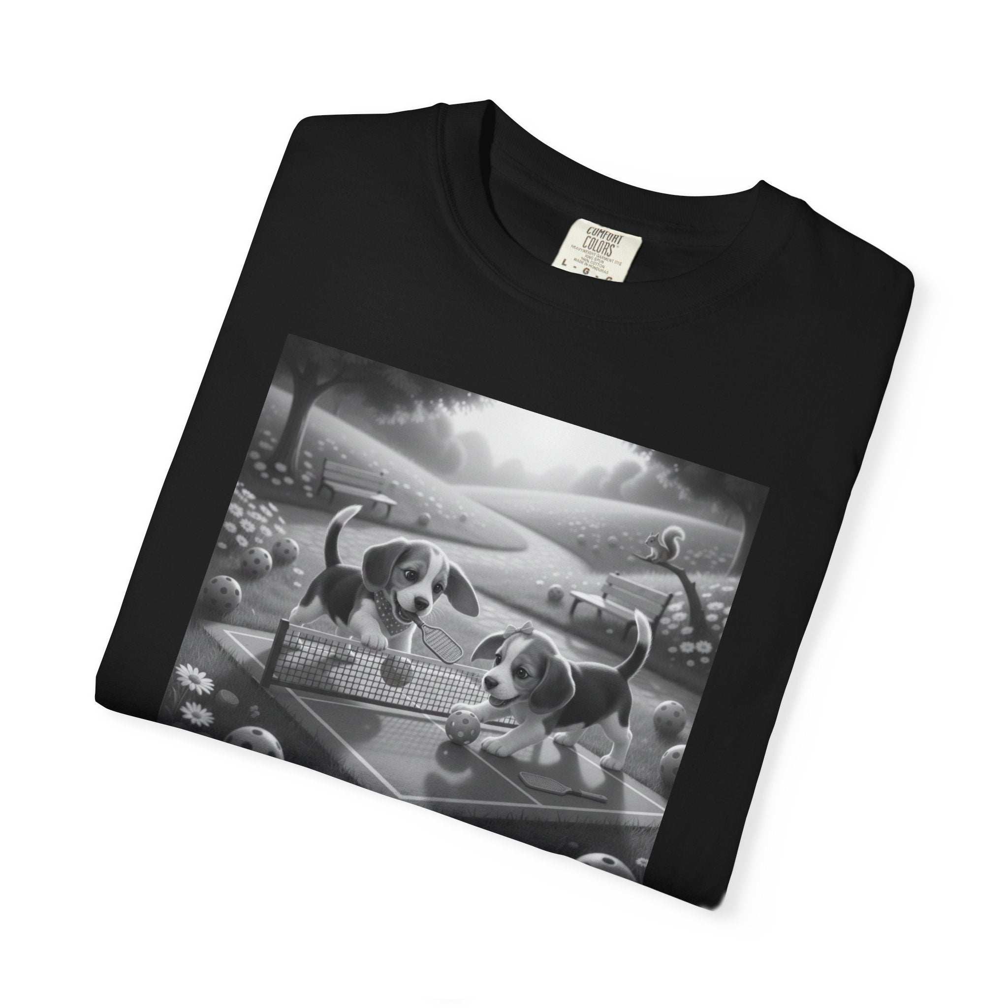Pickleball Beagle Puppies T-shirt | Monochrome Dog Art