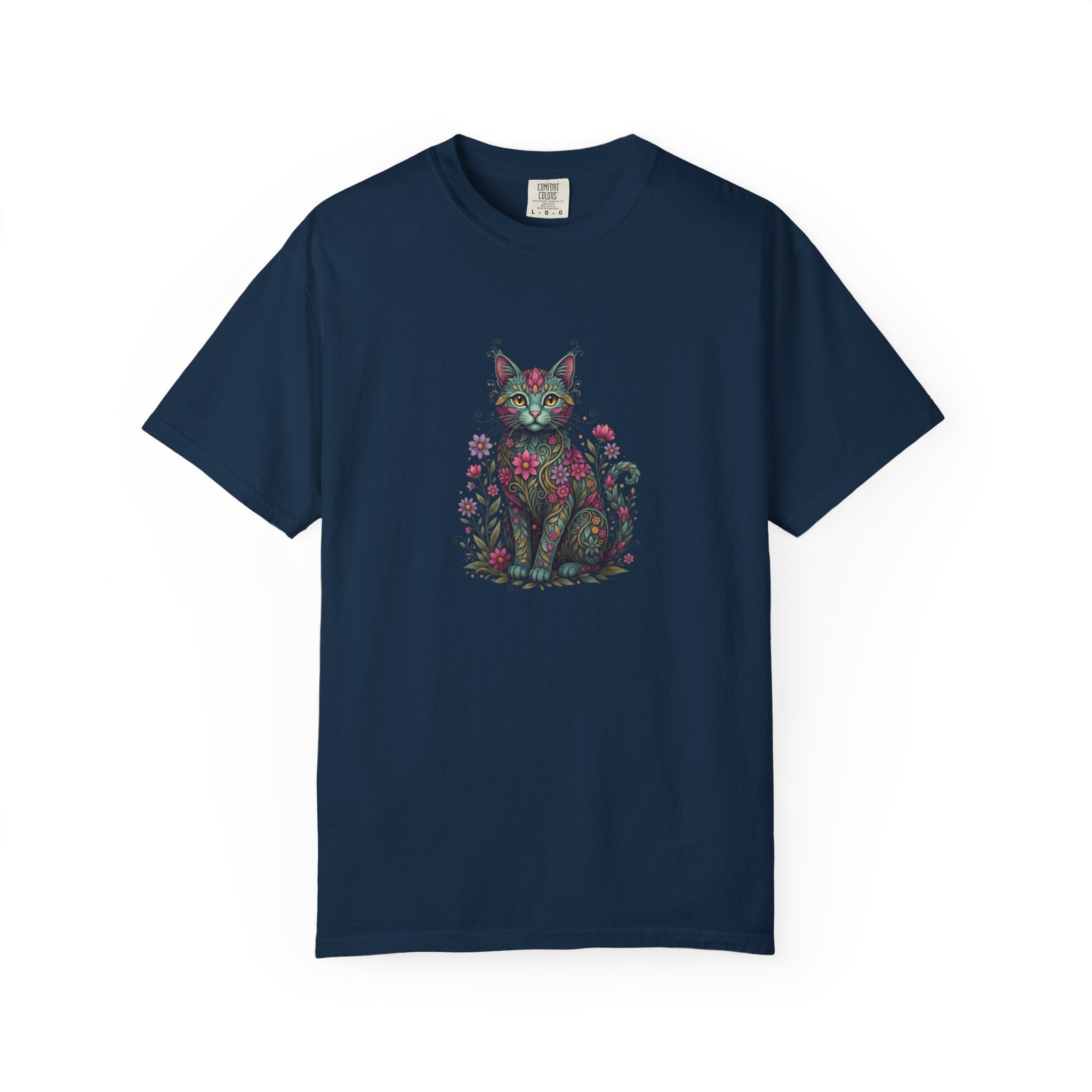 Floral Cat Illustration T-Shirt | Botanical Kitty Tee