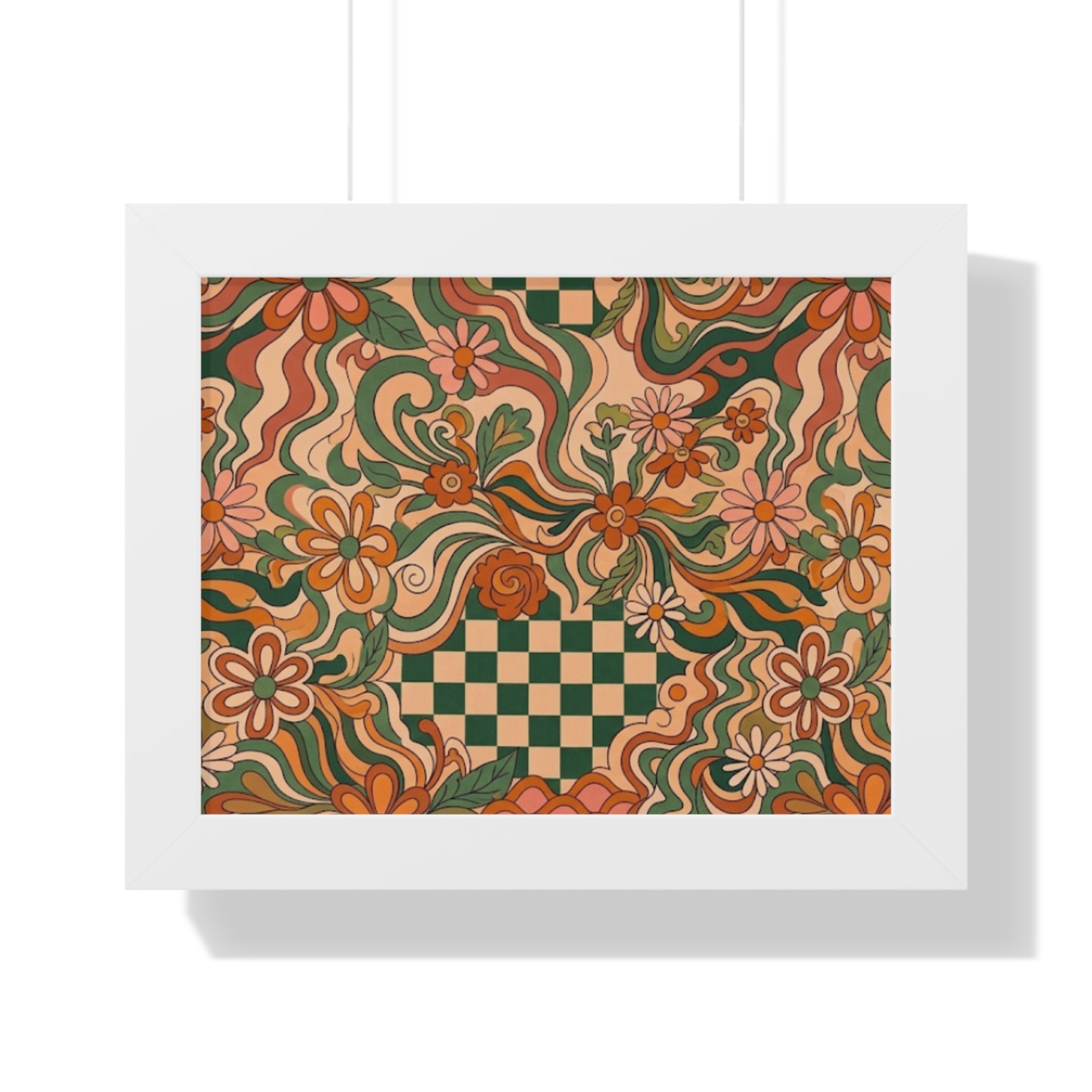 Retro Floral Checkerboard Poster