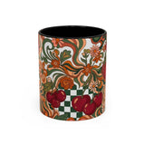 Vintage Cherry Strawberry Pattern Accent Mug | 11oz 15oz