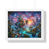 Ethereal Celestial Castle Fantasy Art Print | Dreamy Whimsical Landscape Poster | Vibrant Magical Realm Wall Decor