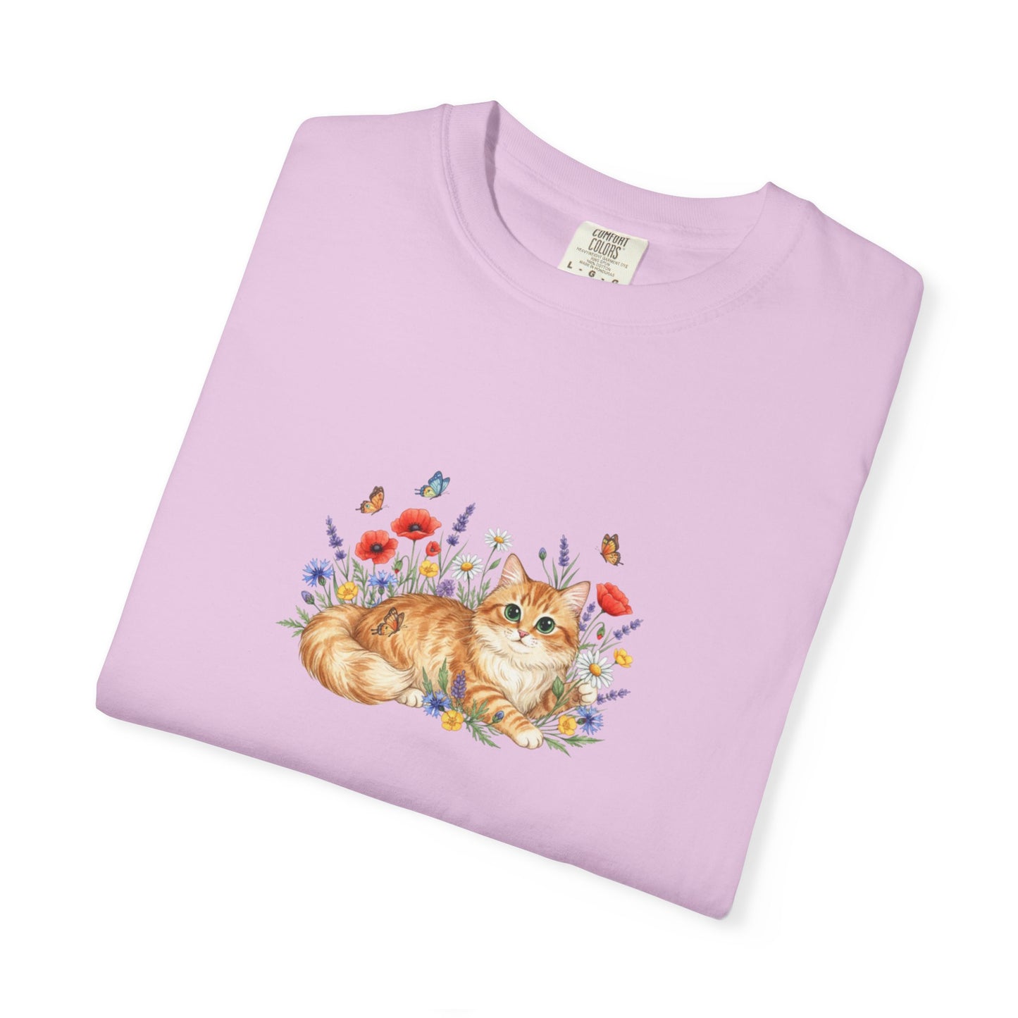 Orange Tabby Cat with Wildflowers T-Shirt | Floral Cat Tee