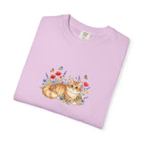 Orange Tabby Cat with Wildflowers T-Shirt | Floral Cat Tee