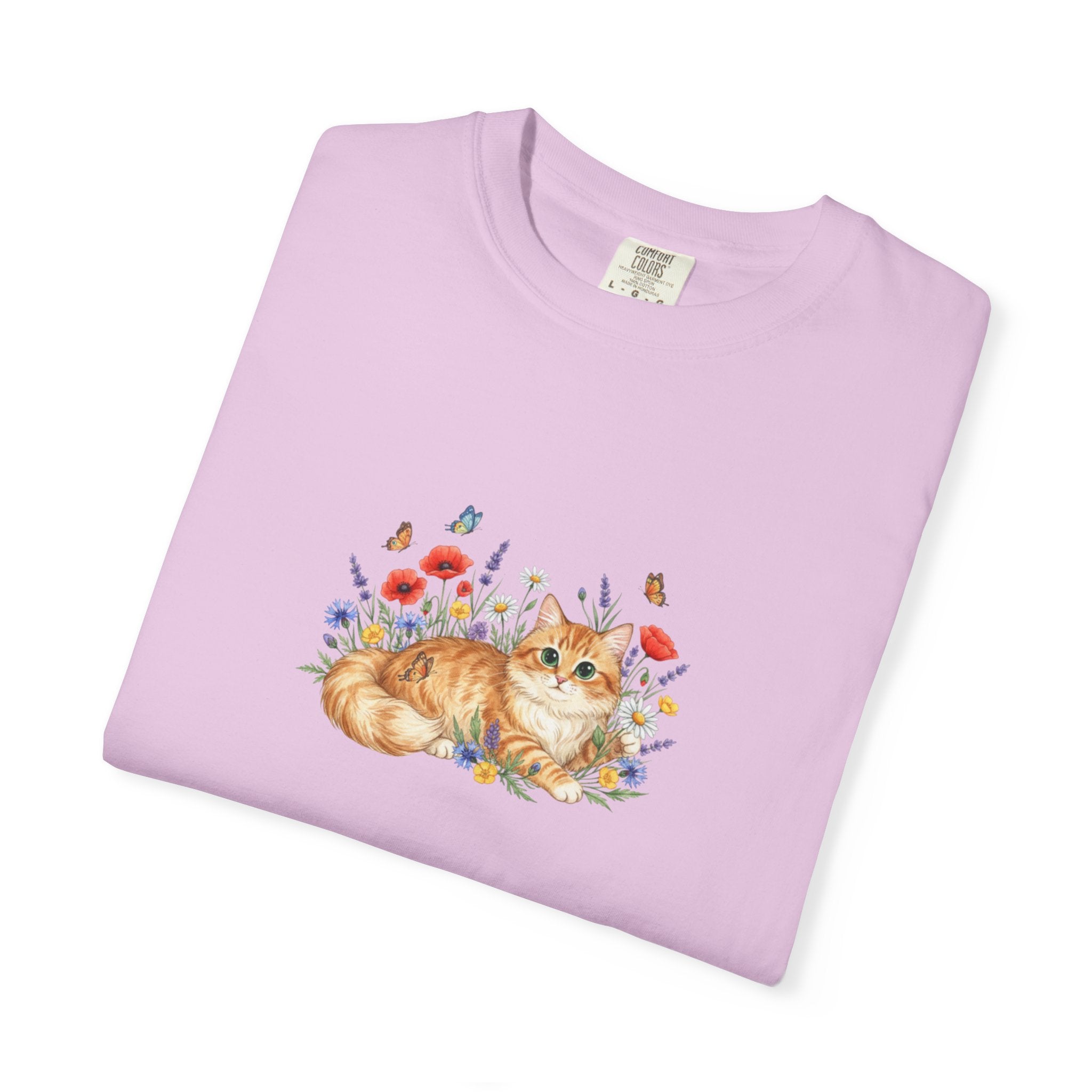 Orange Tabby Cat with Wildflowers T-Shirt | Floral Cat Tee