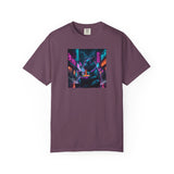 Neon Cyberpunk Capybara Cityscape T-Shirt | Futuristic Night Street Art