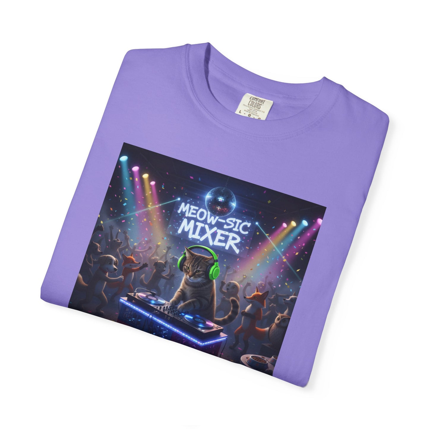 Melodic Mixer DJ Cat T-shirt | Neon Retro Music Party