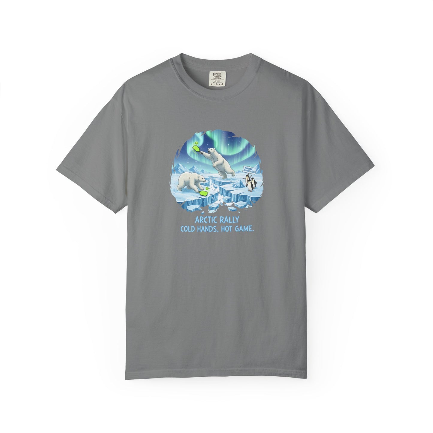 Arctic Rally Polar Bears Playing Pickleball T-Shirt | Northern Lights Illustration