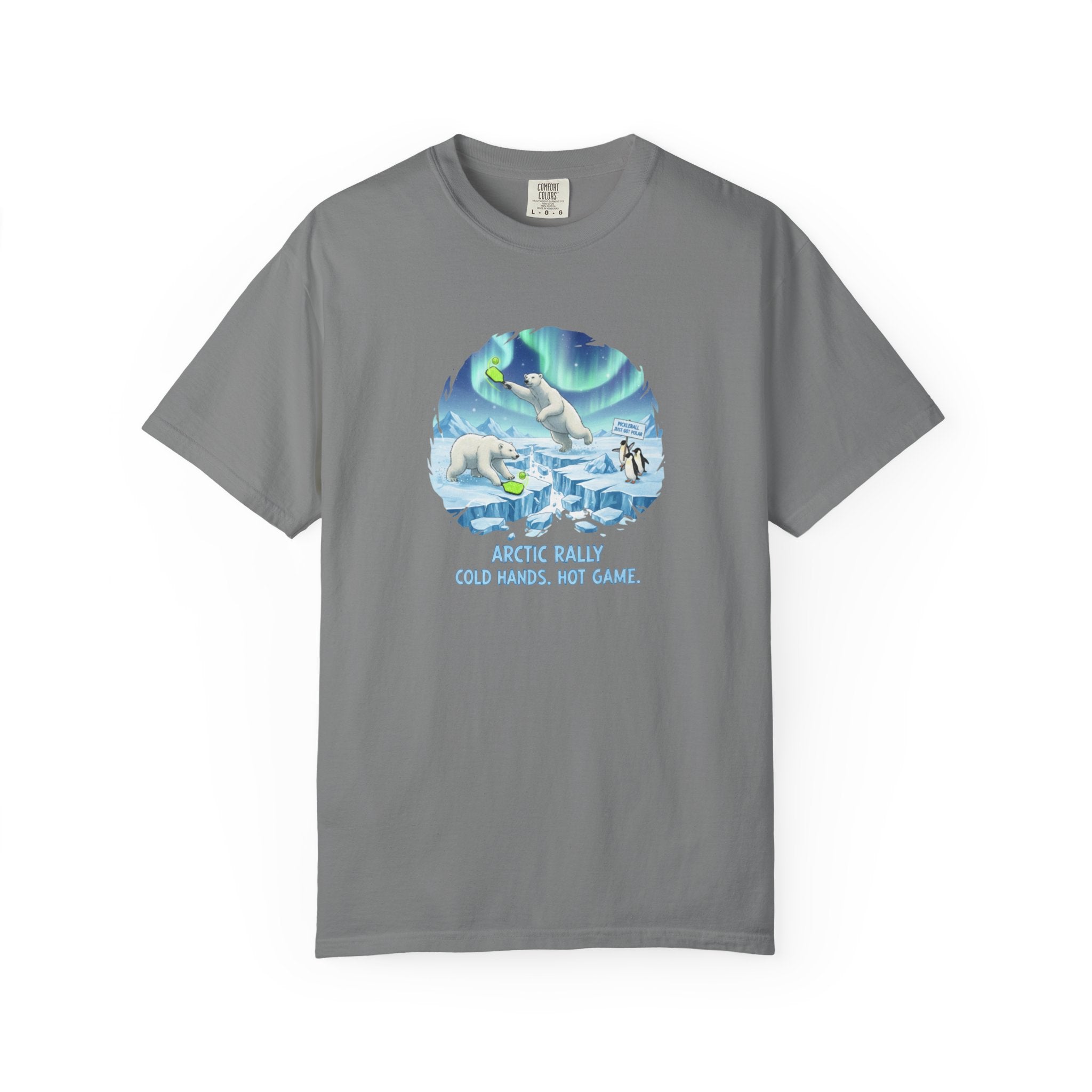 Arctic Rally Polar Bears Playing Pickleball T-Shirt | Northern Lights Illustration