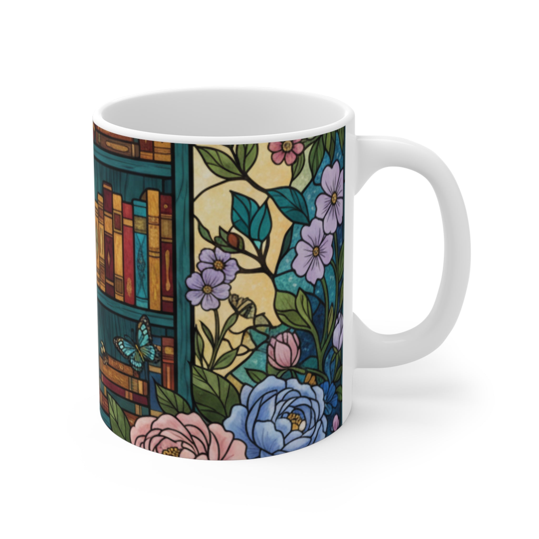 Floral Bookcase Mug | Library Bookshelf Ceramic Coffee Cup