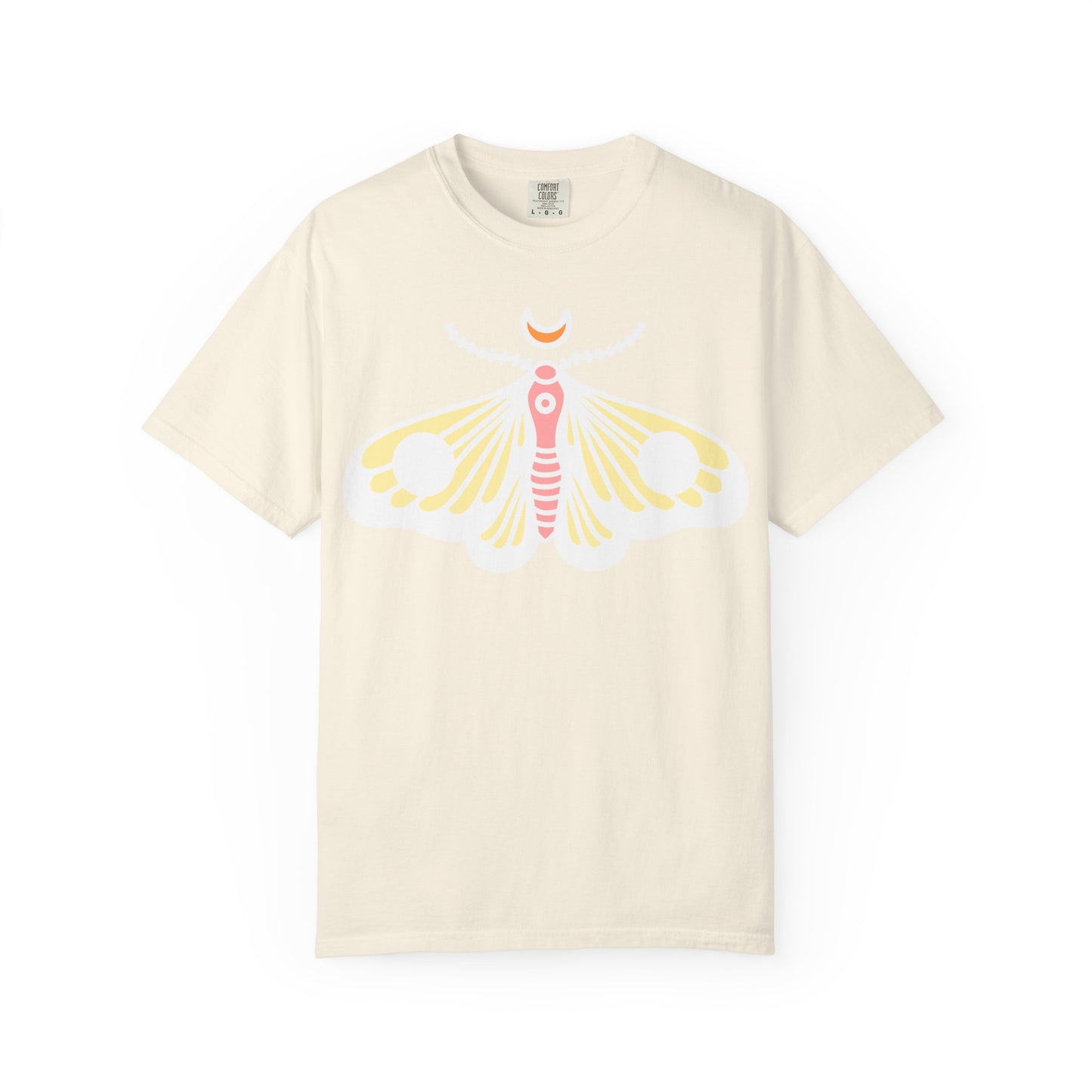 Celestial Moth T-shirt | Pink Yellow Moth with Crescent Moon