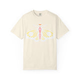 Celestial Moth T-shirt | Pink Yellow Moth with Crescent Moon