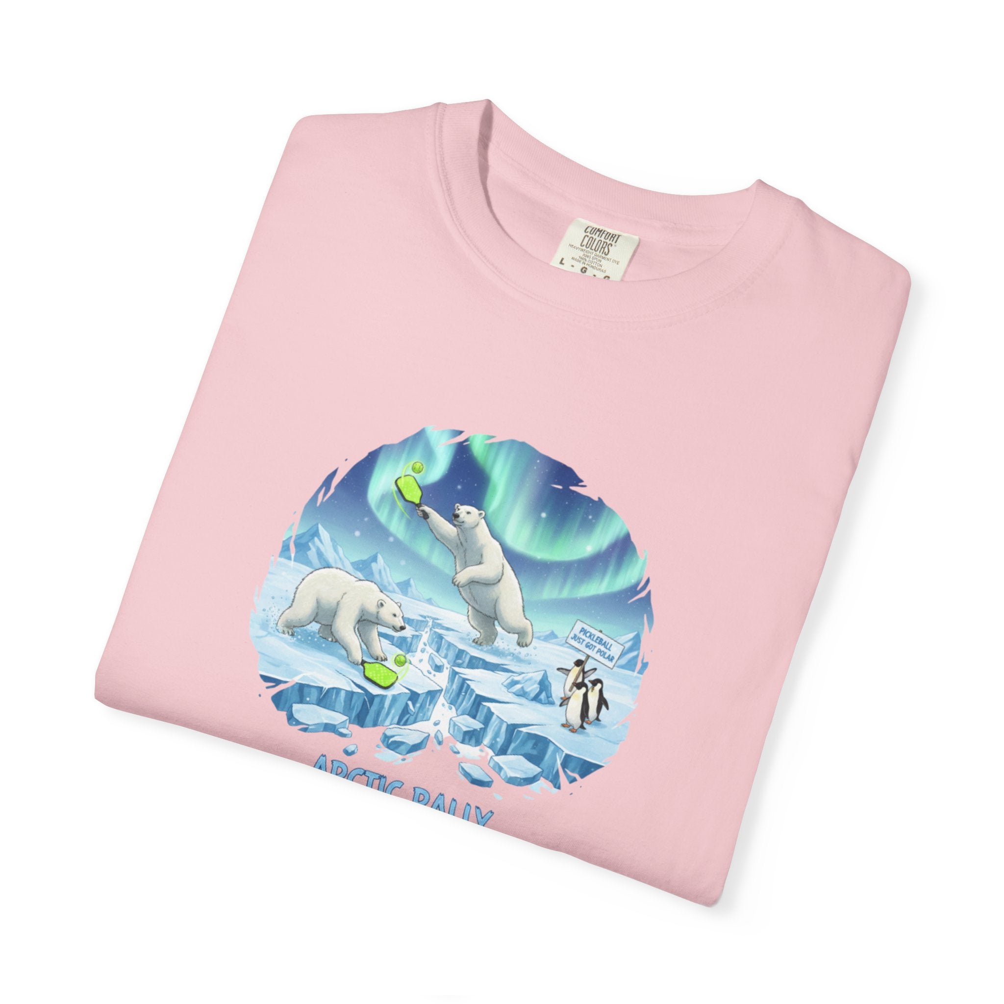 Arctic Rally Polar Bears Playing Pickleball T-Shirt | Northern Lights Illustration