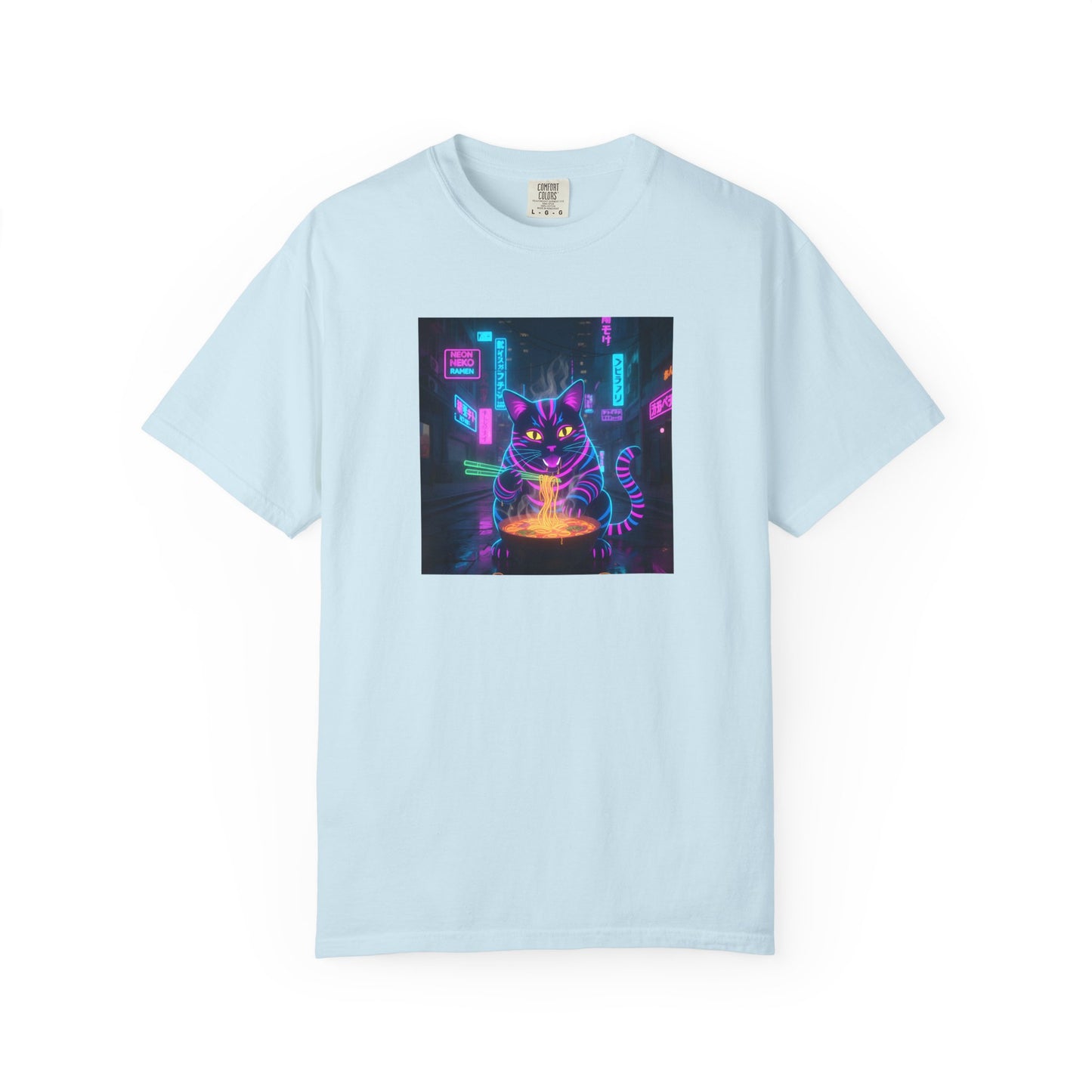 Neon Cyberpunk Cat Mystic Bowl T-shirt | Retro Futuristic Alley Art