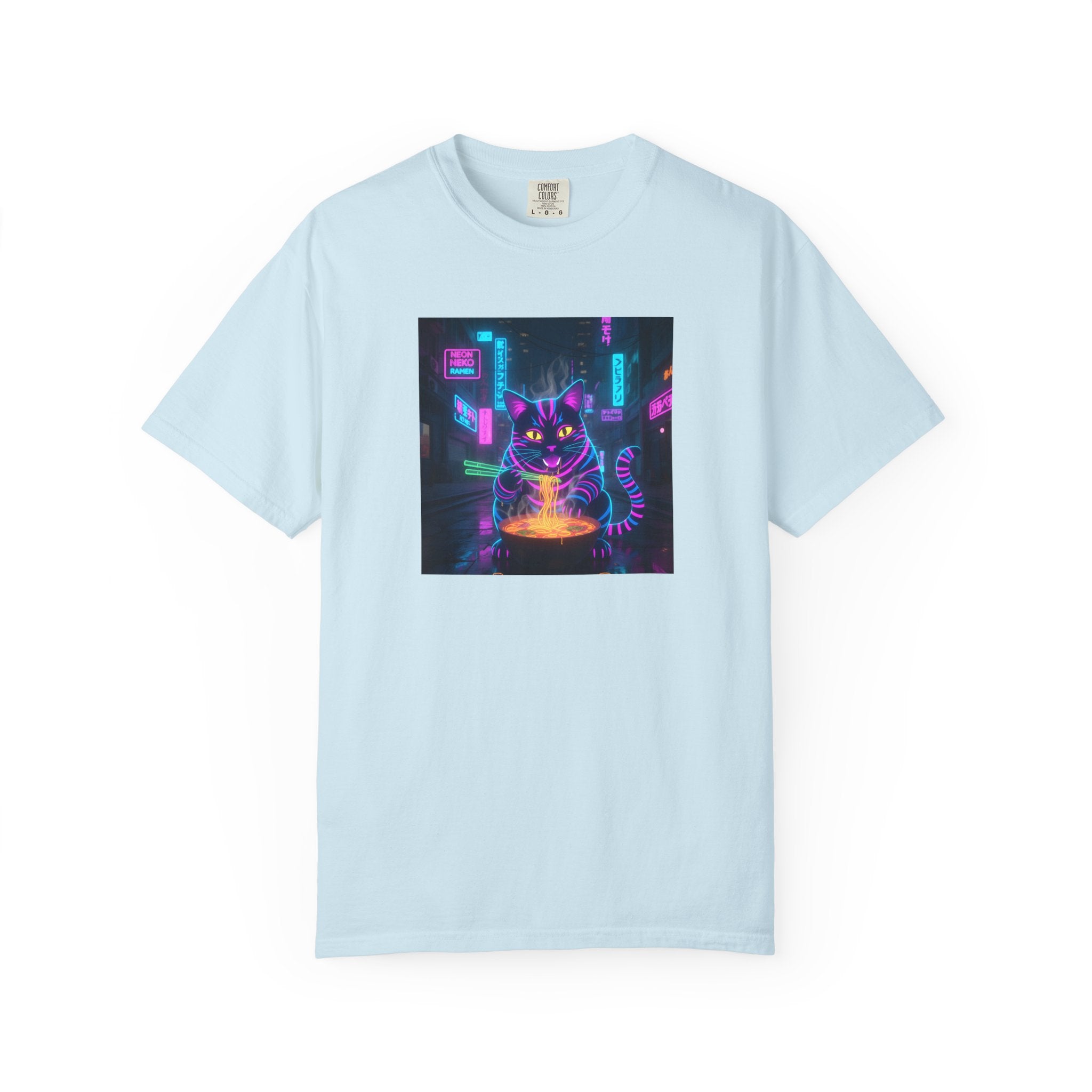 Neon Cyberpunk Cat Mystic Bowl T-shirt | Retro Futuristic Alley Art