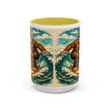 Surfing Bigfoot Mug | Retro Beach Sunset Bigfoot Wave Coffee Cup