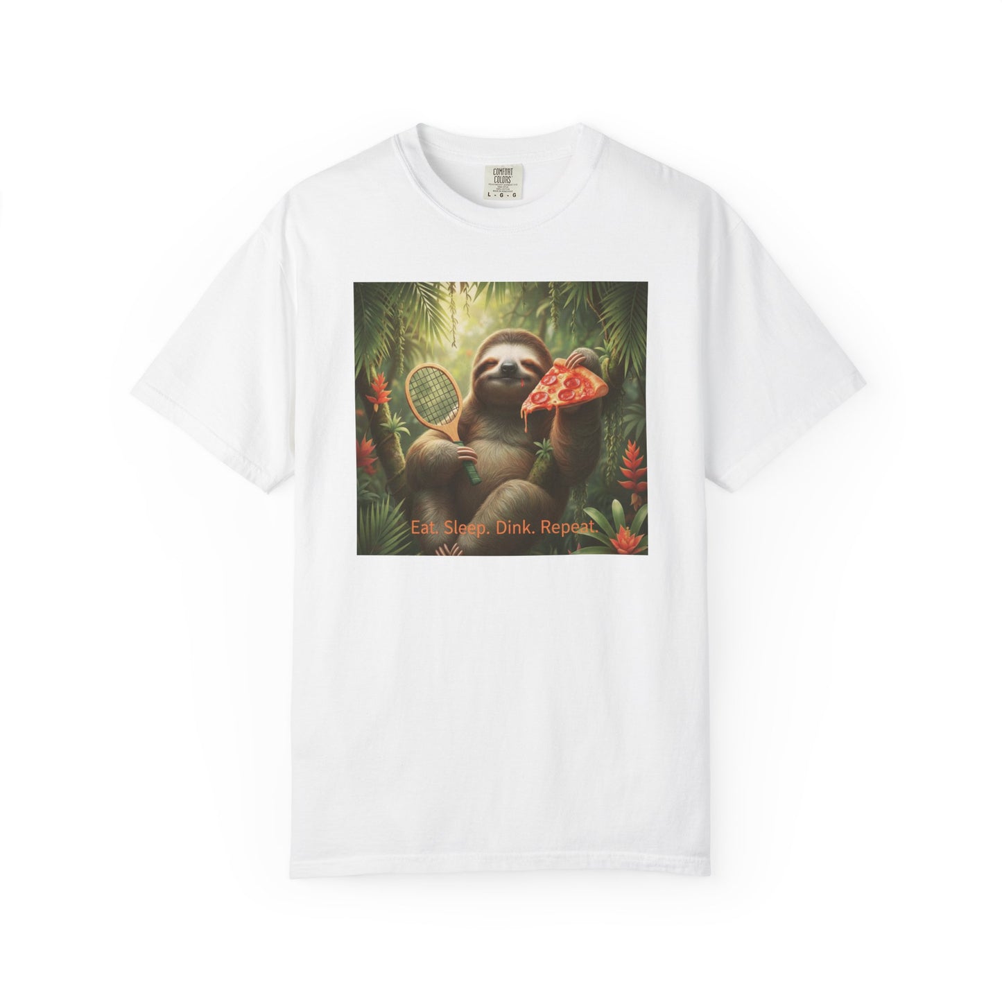 Sloth with Pizza and Pickleball Racket T-shirt | Eat Sleep Drink Repeat