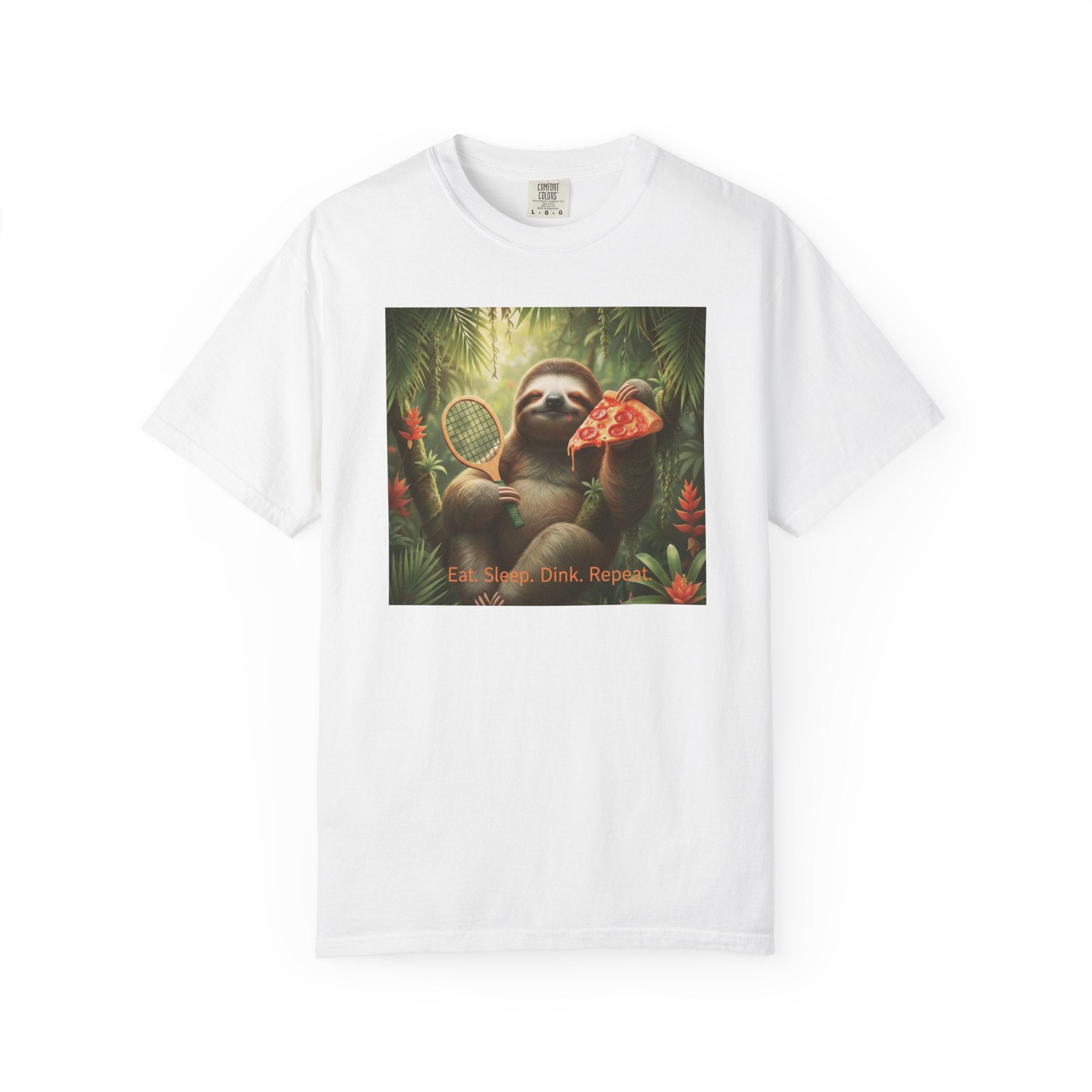 Sloth with Pizza and Pickleball Racket T-shirt | Eat Sleep Drink Repeat
