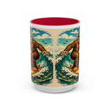 Surfing Bigfoot Mug | Retro Beach Sunset Bigfoot Wave Coffee Cup